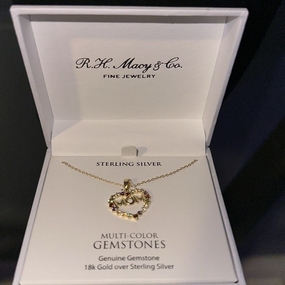 NWT Multi-Gemstone Mom Heart 18" Necklace 18k Gold-Plated Sterling Silver - Picture 5 of 5